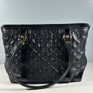 Marino Orlandi Black Embossed Leather & Patent Leather Satchel